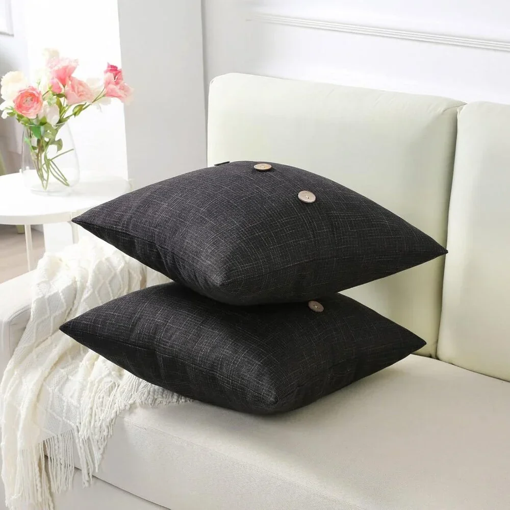 Throw Pillow Covers 2 Piece Set Linen Black Gray 22